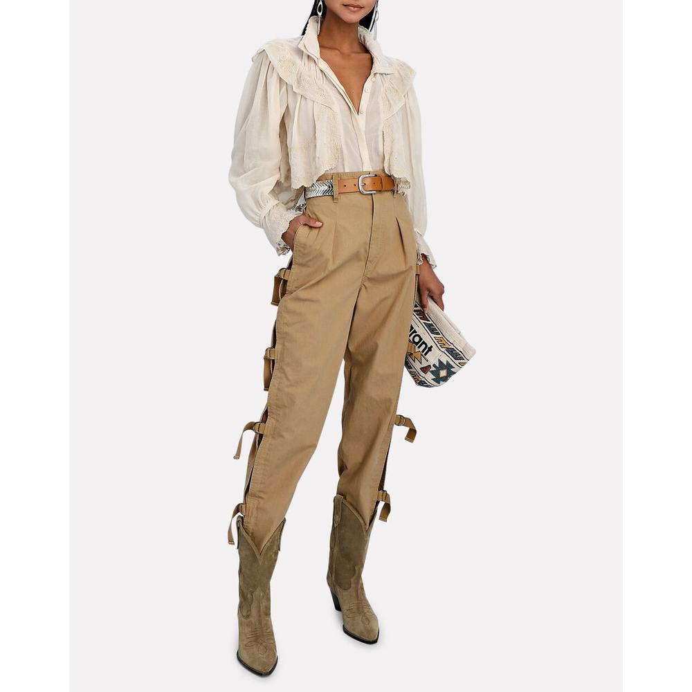 Isabel Marant Étoile Keowina Pants Khaki High-Rise Tapered Sz 32‎ FR / XXS